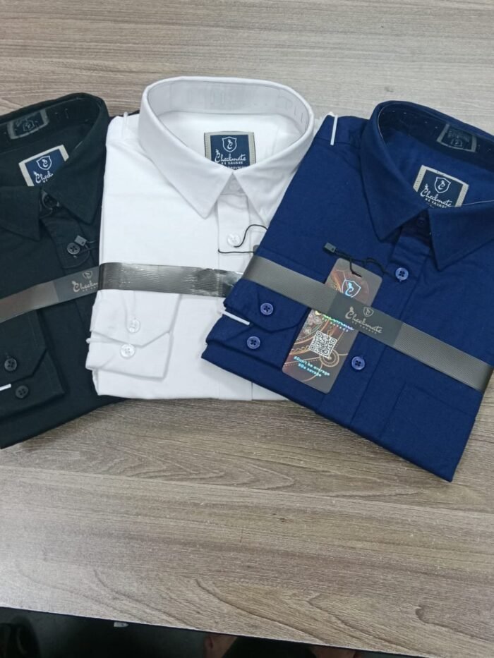 Solid Shirt Combo Offer 3PC White, Black, Nevy Blue - M