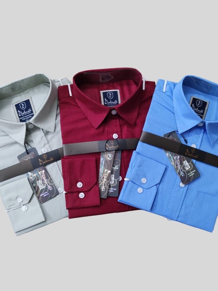 Solid Shirt Combo Offer 3pcs Sky, Merun, Ash - XL