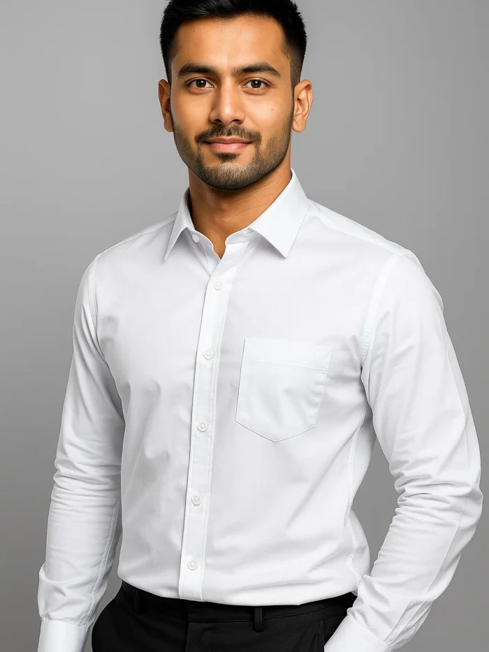 Export Quality MG Cotton Full Sleeve Shirt (White).