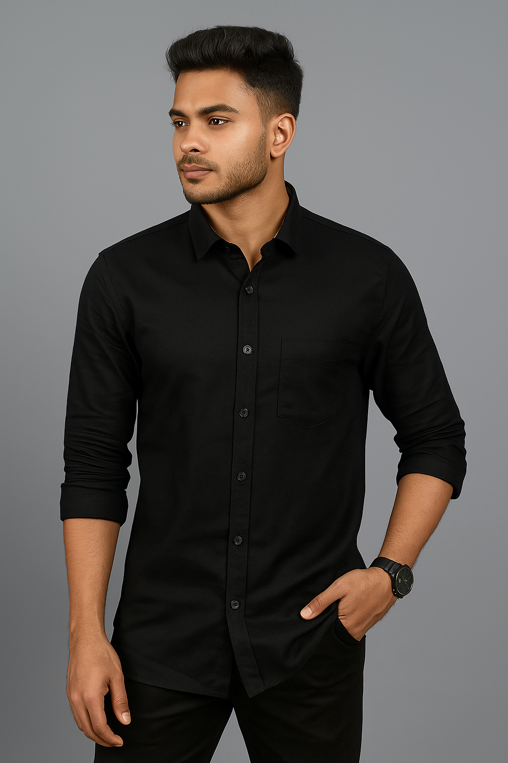 Export Quality MG Cotton Full Sleeve Shirt (Black).
