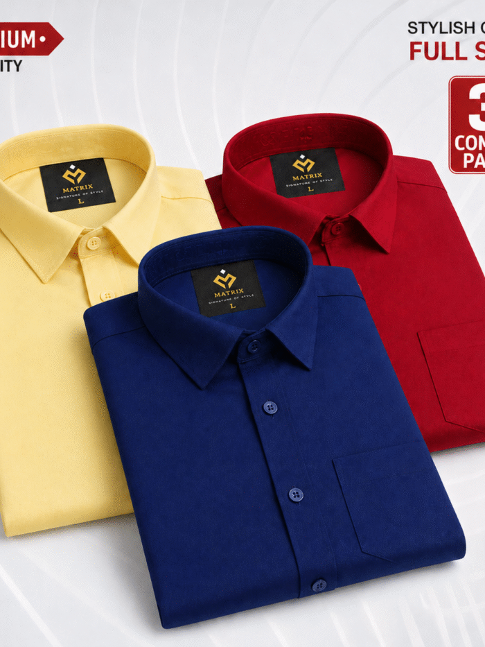 Solid Shirt Combo Offer Cream Meroon Nevy Blue